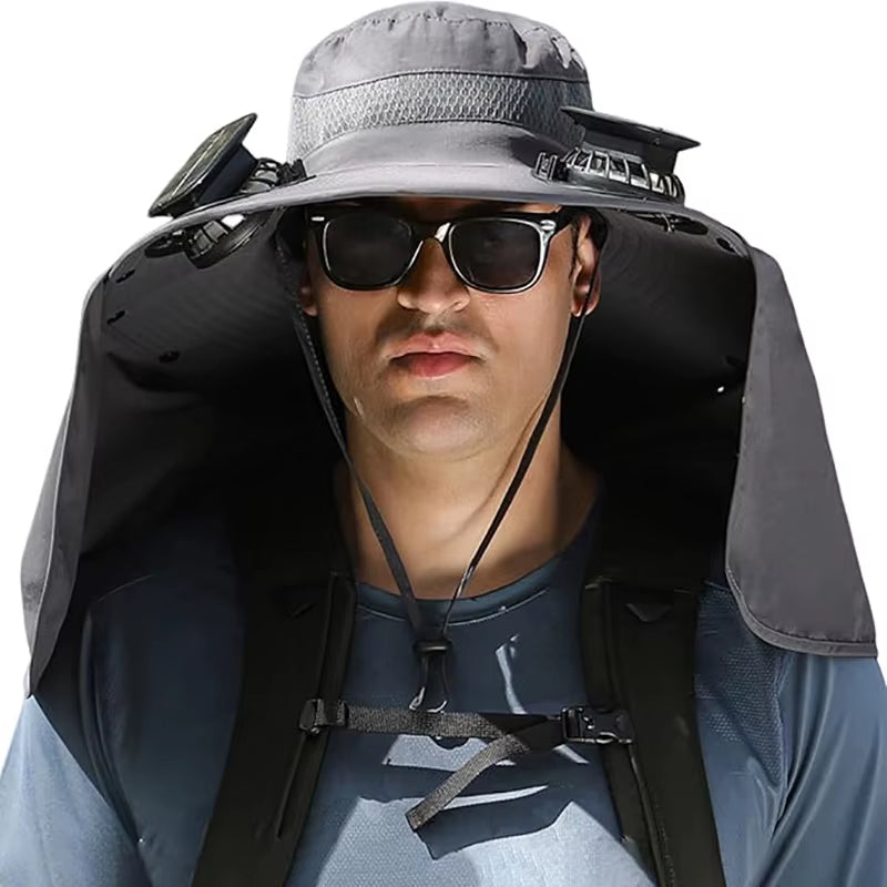 Wide Brim Solar Fan Outdoor Fishing Hat,Men Sun Hat with Solar Fan Fishing Hats,Solar Fan Hat Upf50+ Fan Hat