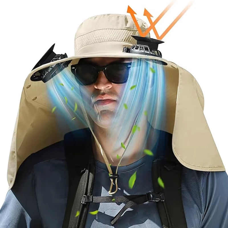 Wide Brim Solar Fan Outdoor Fishing Hat,Men Sun Hat with Solar Fan Fishing Hats,Solar Fan Hat Upf50+ Fan Hat